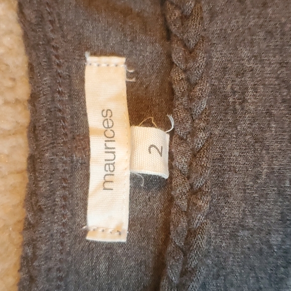 Maurices size 2 charcoal gray top with rouged sides and big flower on front left - Picture 7 of 10